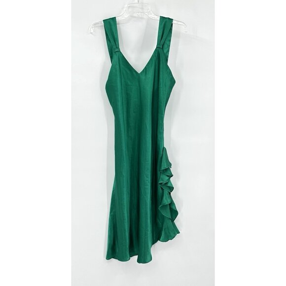 vintage 80s 90s VICTORIAS SECRET GOLD LABEL slip dress satin ruffle emerald M - Picture 1 of 6